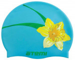 Шапочка для плавания Atemi, силикон, голубая (цветок), PSC415