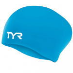Шапочка для плавания подростковая TYR Long Hair Wrinkle-Free Silicone Cap Jr, LCSJRL-420, голубая (Junior)