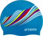 Шапочка для плавания Atemi, силикон, голубая (узор), PSC417