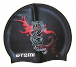 Шапочка для плавания Atemi, силикон, черный., (дракон), PSC405
