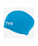 Шапочка для плавания TYR Long Hair Wrinkle-Free Silicone Cap, силикон, LCSL/332, голубой