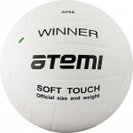 Мяч волейбольный Atemi WINNER, синтетическая кожа PU soft, бел., 18 п, клееный, окруж 65-67