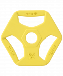 Диск обрезиненный с хватами Starfit BB-205 0,5 кг, d=26 мм, без стальной втулки, жёлтый