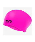 Шапочка для плавания TYR Long Hair Wrinkle-Free Silicone Cap, силикон, LCSL/693, розовый