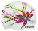 Шапочка для плавания Atemi, силикон, белая (цветок), PSC414