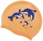 Шапочка для плавания Atemi, силикон, оранжевая (дельфины), PSC401