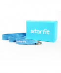 Блок и ремень для йоги, комплект Starfit YB-205, синий пастель