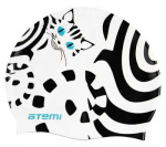 Шапочка для плавания Atemi, силикон, белая (кот), PSC412