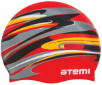 Шапочка для плавания Atemi, силикон, красная (графика), PSC420