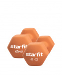 Гантель неопреновая Starfit DB-201 2 кг, оранжевый пастель, пара