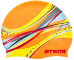 Шапочка для плавания Atemi, силикон, оранжевая (графика), PSC419