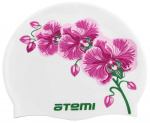 Шапочка для плавания Atemi, силикон, белая (цветок), PSC415